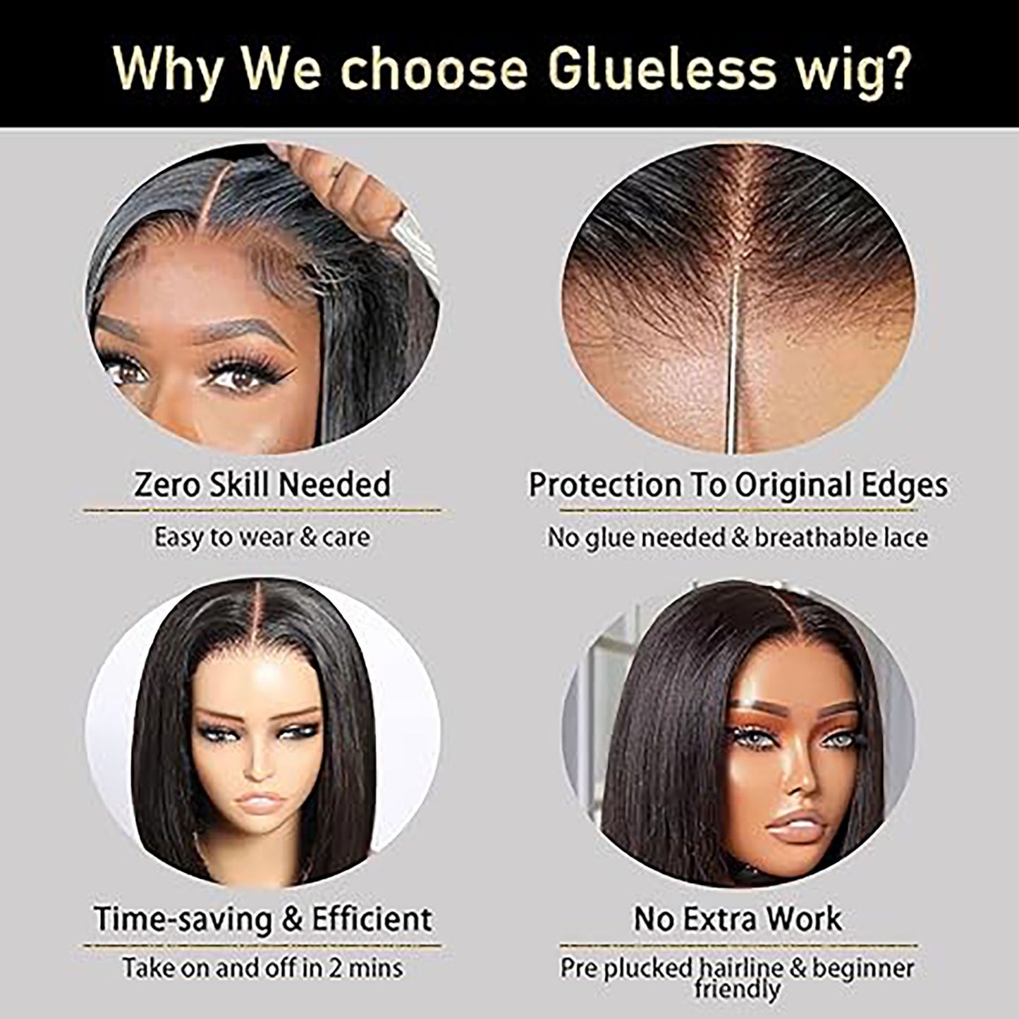 Gift for Girlfriend mother Handwoven Bob wig 5x1 HD Clear front lace wig Human Hair Pre-pulled Human Hair No Glue wig Human Hair 180% density Straight lace wig Ladies natural color