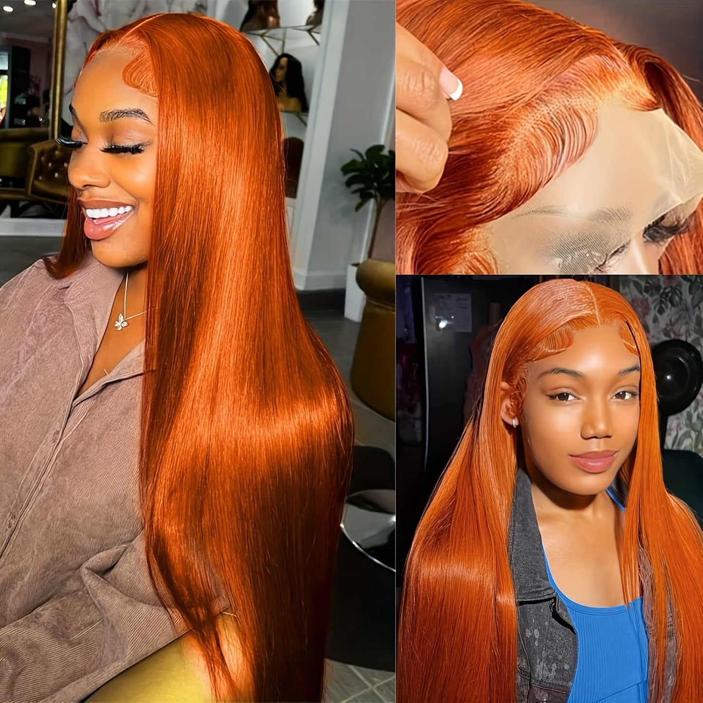 Ginger Orange Straight Wig Human Hair 13x4 Lace Front Wigs Human Hair 350# Color 180% Density HD Lace Front Wigs Straight Lace Front Wigs For Women Pre Plucked With Baby Hair