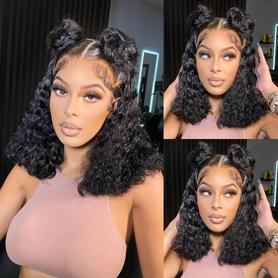 13x4 Deep Wave Curly Bob Wig Human Hair Lace Frontal Wigs 150 Density Glueless Wigs Water Wave Wig 10-16inch