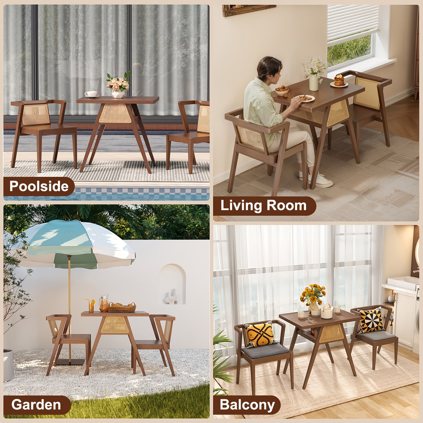 KASLANDI Furniture For Home Small Dining Table Set For 2, Wood Small Kitchen Table For 2 Square, 3pcs Dining Table Set For Dining Room, Living Room, Apartment, Indoor, Walnut, Modern Minimalist Furniture Table And Chair Set