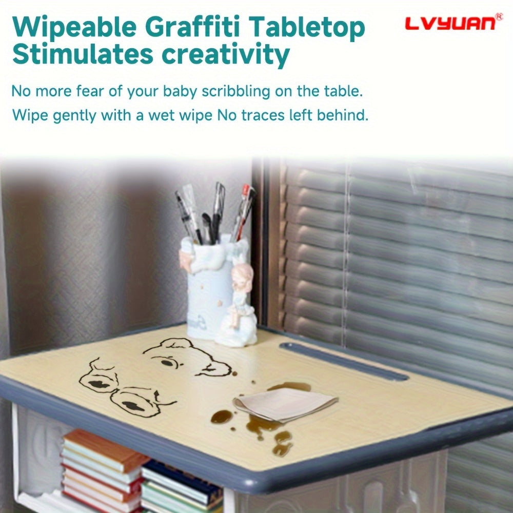 A Set Of High Quality Kids Table And Chair Set, Height Adjustable Children's School Study Table And Chair Set, Ergonomic Study Table Desk For Kids, Suitable For Children, Primary School Students And Teenagers Aged 3-18 Years