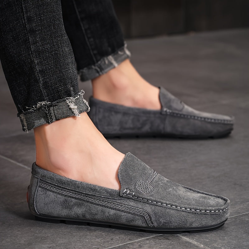 Men's Casual Loafers, Upper, PU Lining, Rubber Sole, Fabric Insole, Round Toe Slip-On Shoes for All Seasons, Dressy Shoes