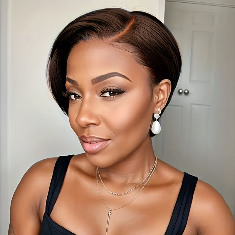 natraul look daily party use wig 150% density pixie wig 13*4 frontal transparent lace human hair wigs for women 8inch short straight pixie human hair