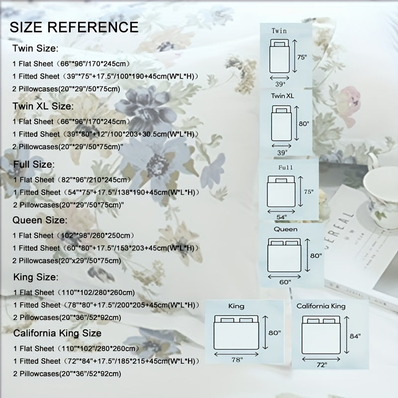 4-Piece White Floral Shabby Chic Bed Sheet Set - 100% Soft Cotton, Breathable, Hypoallergenic, and Gentle on Skin - Luxurious Bedding for a Comfortable Sleeping Experience