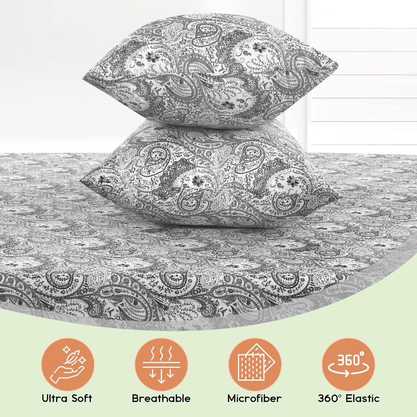 Lux Decor 6 Pieces Paisley Bed Sheet, Breathable Hotel Style Sheets, Microfiber Sheets Deep Pockets, Easy-Fit, Soft & Wrinkle Free Oeko-Tex Cooling Bed Sheets