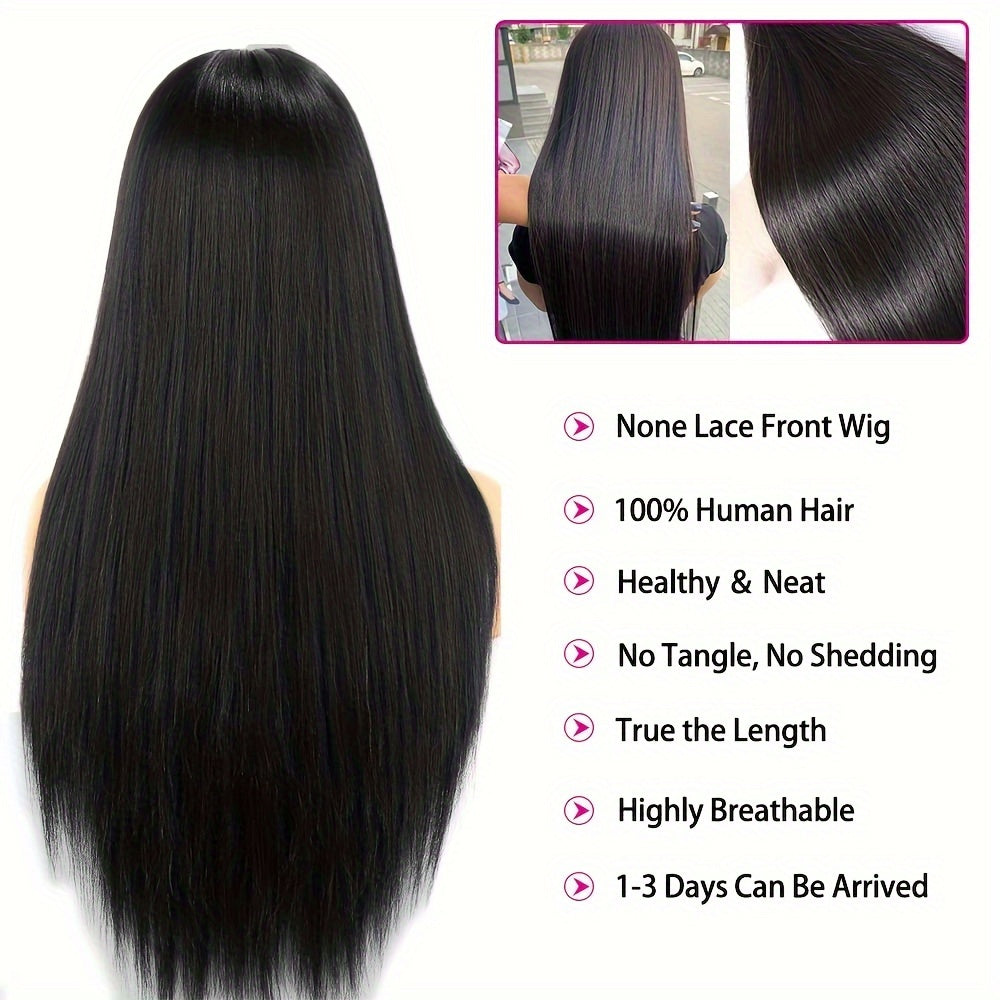 Straight Human Hair Wigs With Bangs None Lace Front Wigs 180% Density Brazilian Virgin Human Hair Glueless Machine Made Wigs For Black Women Natural Color