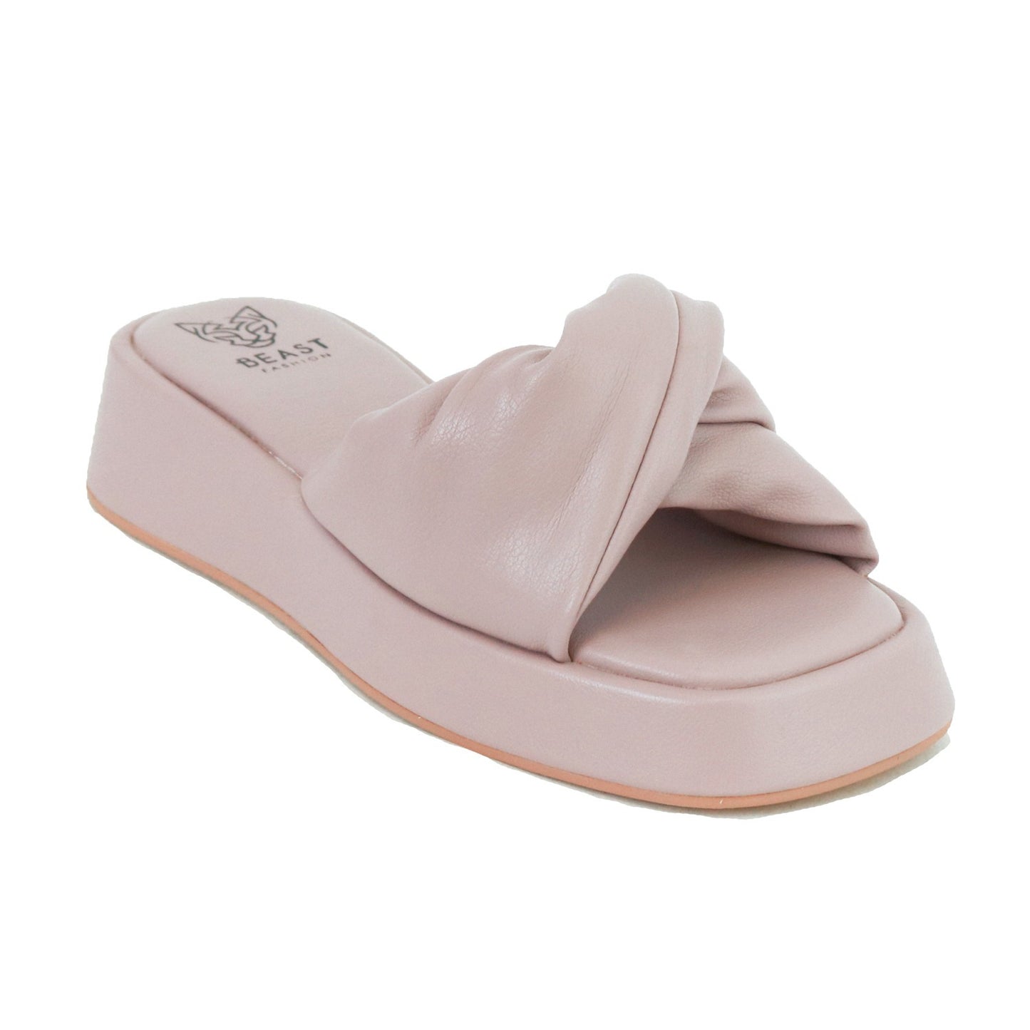 SNCAMILA-06 Knotted Slide Sandal, Faux Leather Upper, Padded Insole for Comfort, Platform Sole, Open Toe Design, Lightweight Construction, Minimalist and Casual Style