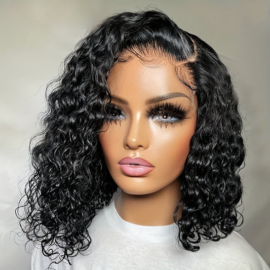 150% Density Water Wave Bob Wig - 13x4 Lace Frontal, Pre-Plucked Natural Hairline, Remy Brazilian Human Hair, Short Curly Style for Women, Versatile & Stylish Look, Hair Wig, Cranberry