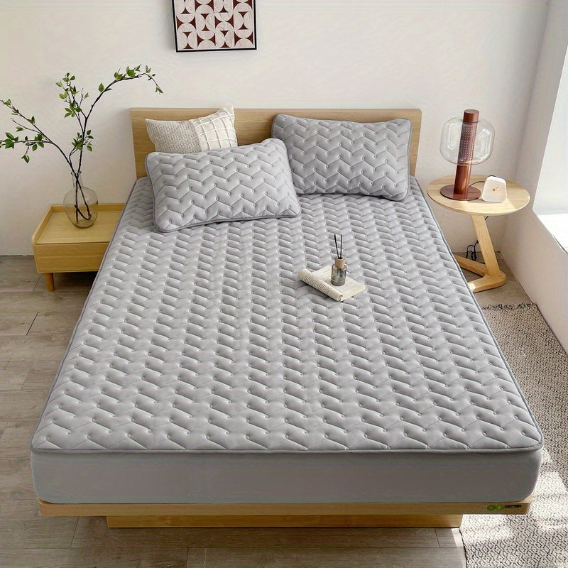 1pc Waterproof Fitted Sheet, Soft Comfortable Polyester Bedding Fitted Sheet, For Bedroom, Guest Room, With Deep Pocket, Fitted Bed Sheet Only