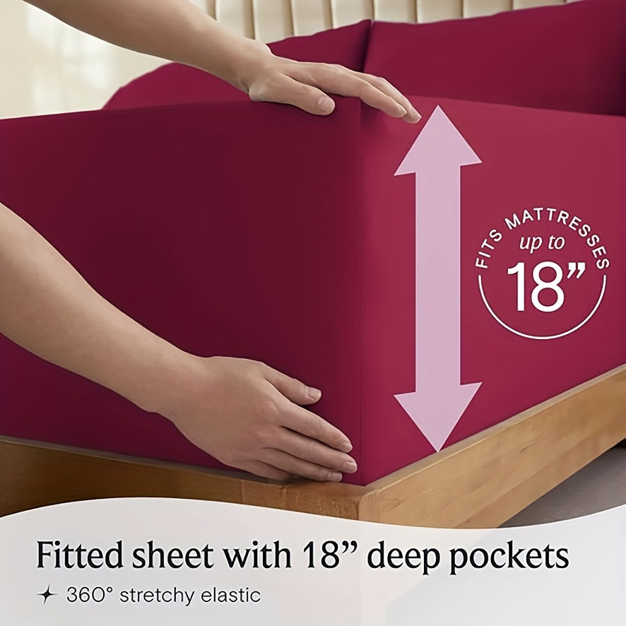 6pcs Luxury Cooling Bed Sheet Set, Soft Comfort Set, Queen Size Bedding Set, Breathable, Wrinkle Resistant,, Soft, with 18 Inch Deep Pockets, Bedroom, Guest Room, Hotel Bedding Set (1* Flat Sheet + 1* Fitted Sheet + 4* Pillow