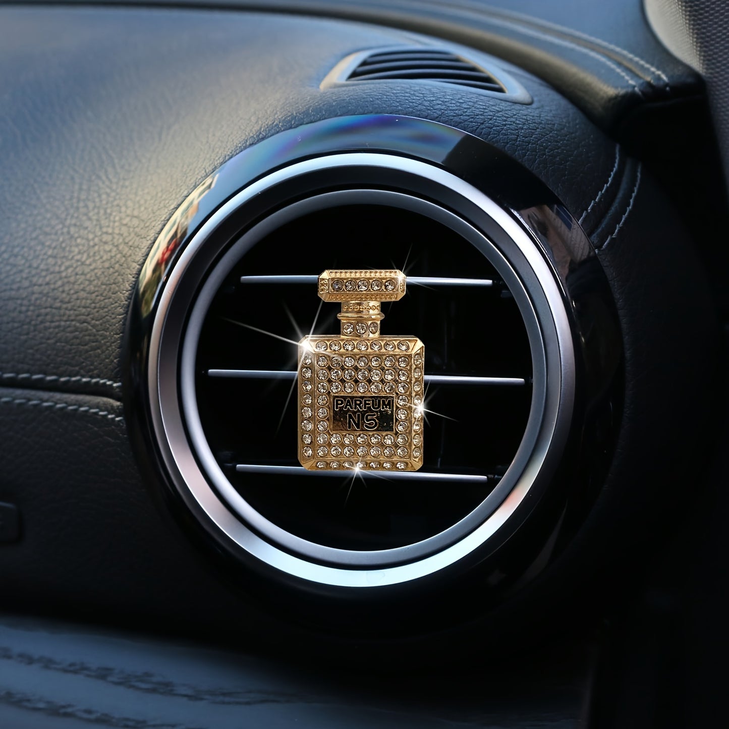 Luxurious Rhinestone Car Perfume Bottle - Women's Car Air Freshener - Parfum N5 - 45mm/1.77in x 29mm/1.14in - Includes Aroma Source: Scented Stick