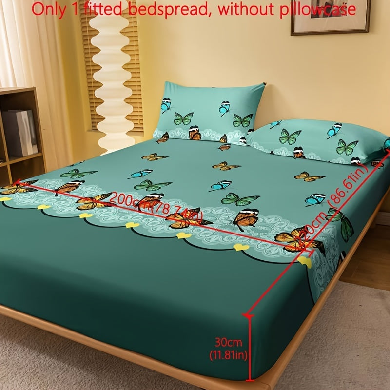 1pc Brushed Fitted Sheet (Without Pillowcase), Soft Comfortable Butterfly Red Rose Print Bedding Mattress Protector, For Bedroom, Guest Room, With Deep Pocket, Fitted Bed Sheet Only