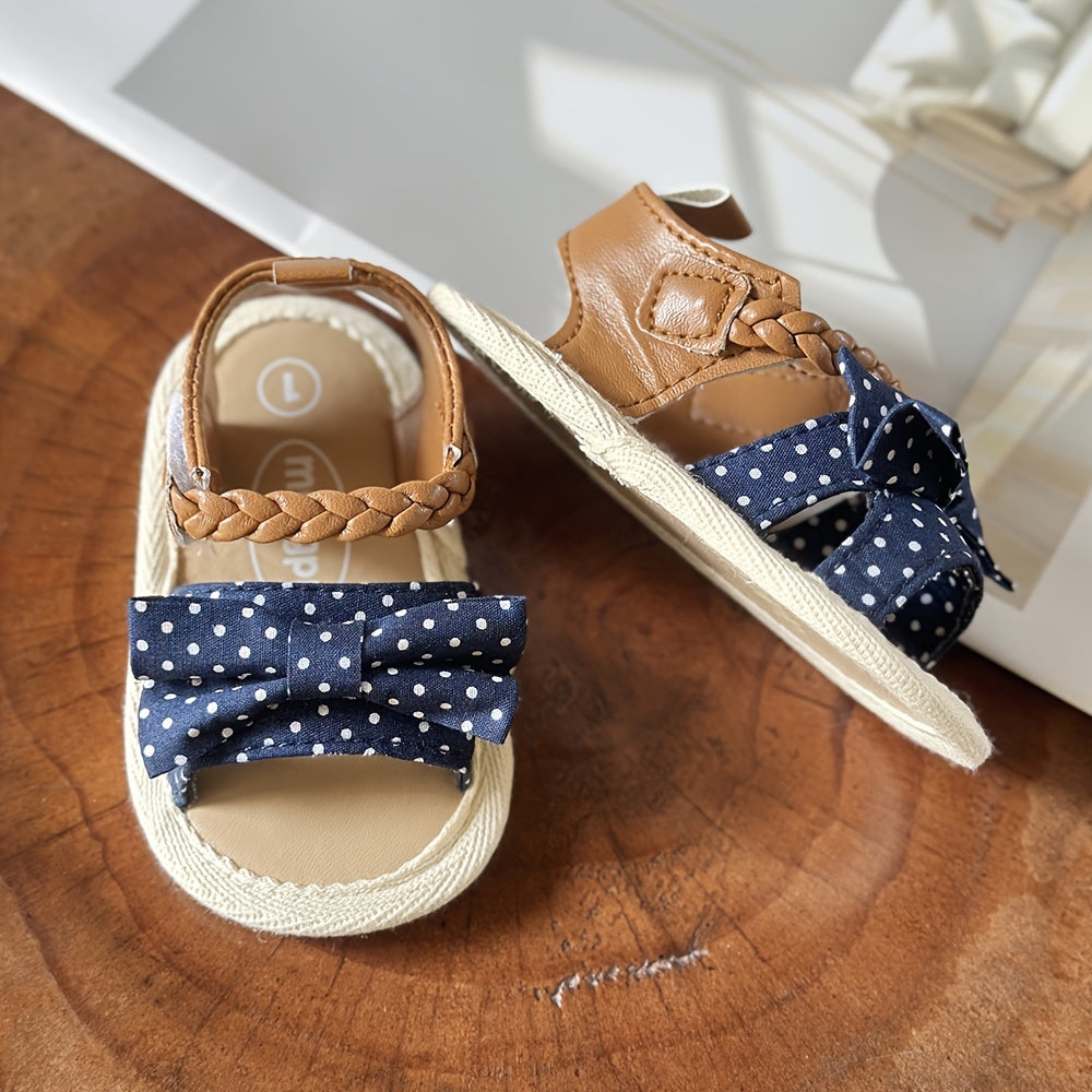 Adorable Toddler Girls Bow Sandals with Delicate Fabric Bows - Flexible Braided Strap, Non-slip Soft Sole for Playful Steps - Adjustable Hook & Loop Fastener for Secure Fit - Perfect Summer Shoes for Little Explorers