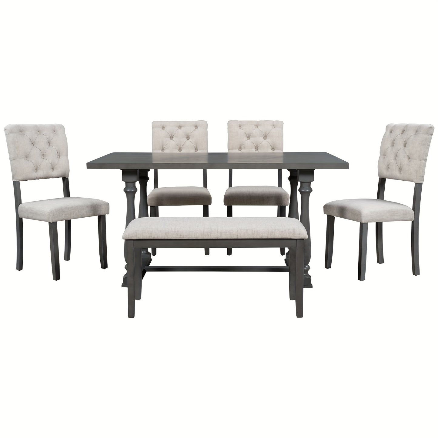 TREXM 6-Piece Dining Table And Chair Set With Special-shaped Legs And Foam-covered Seat Backs&Cushions For Dining Room (Gary)