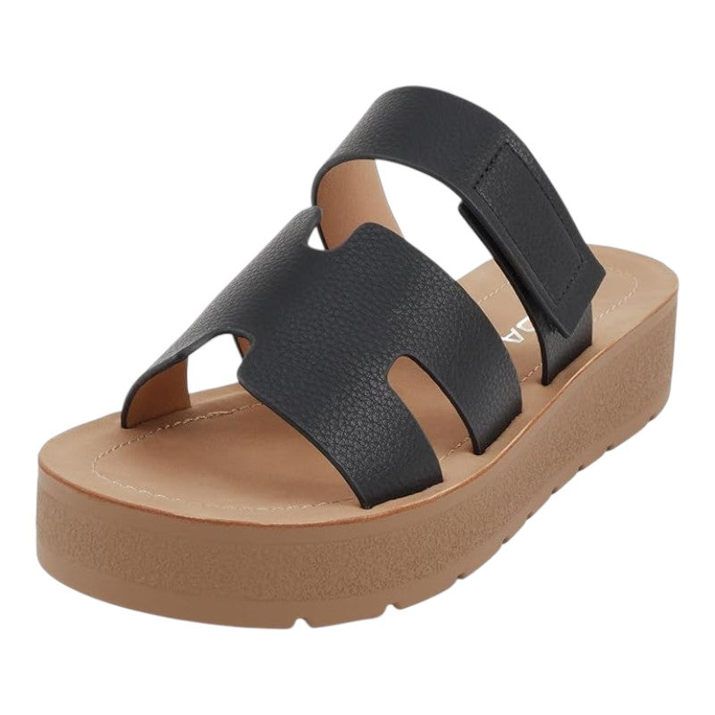 Women Open Round Toe Double Strap Slide On Sandal