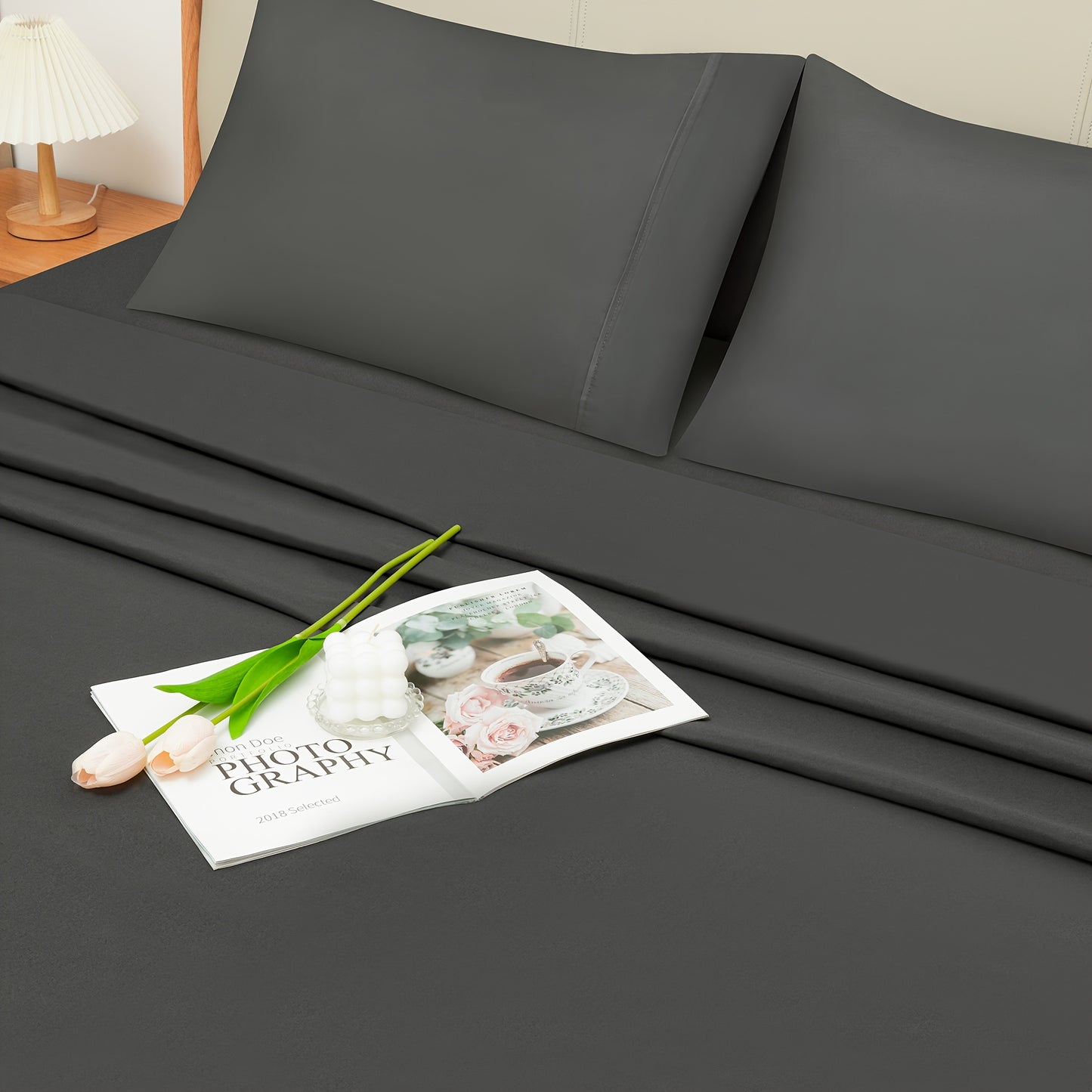 6pcs Luxury Cooling Bed Sheet Set, Soft Comfort Set, Queen Size Bedding Set, Breathable, Wrinkle Resistant,, Soft, with 18 Inch Deep Pockets, Bedroom, Guest Room, Hotel Bedding Set (1* Flat Sheet + 1* Fitted Sheet + 4* Pillow