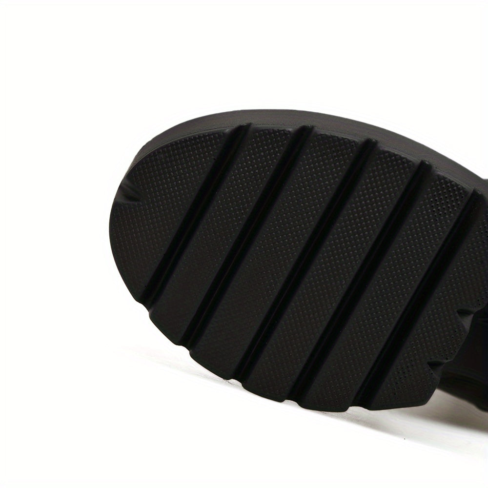 Women's Platform Chunky High Heel Ankle Boots, Black Buckle Strap Lace Up Side Zipper Motorcycle Boots, Punk Style Shoes