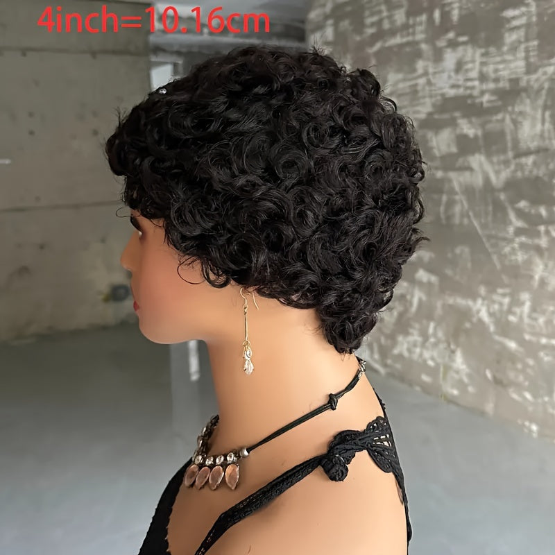 Short Kinky Curly Wigs Human Hair Pixie Cut Brazilian Human Hair For Women Natural Black Glueless Curly Human Hair Wigs
