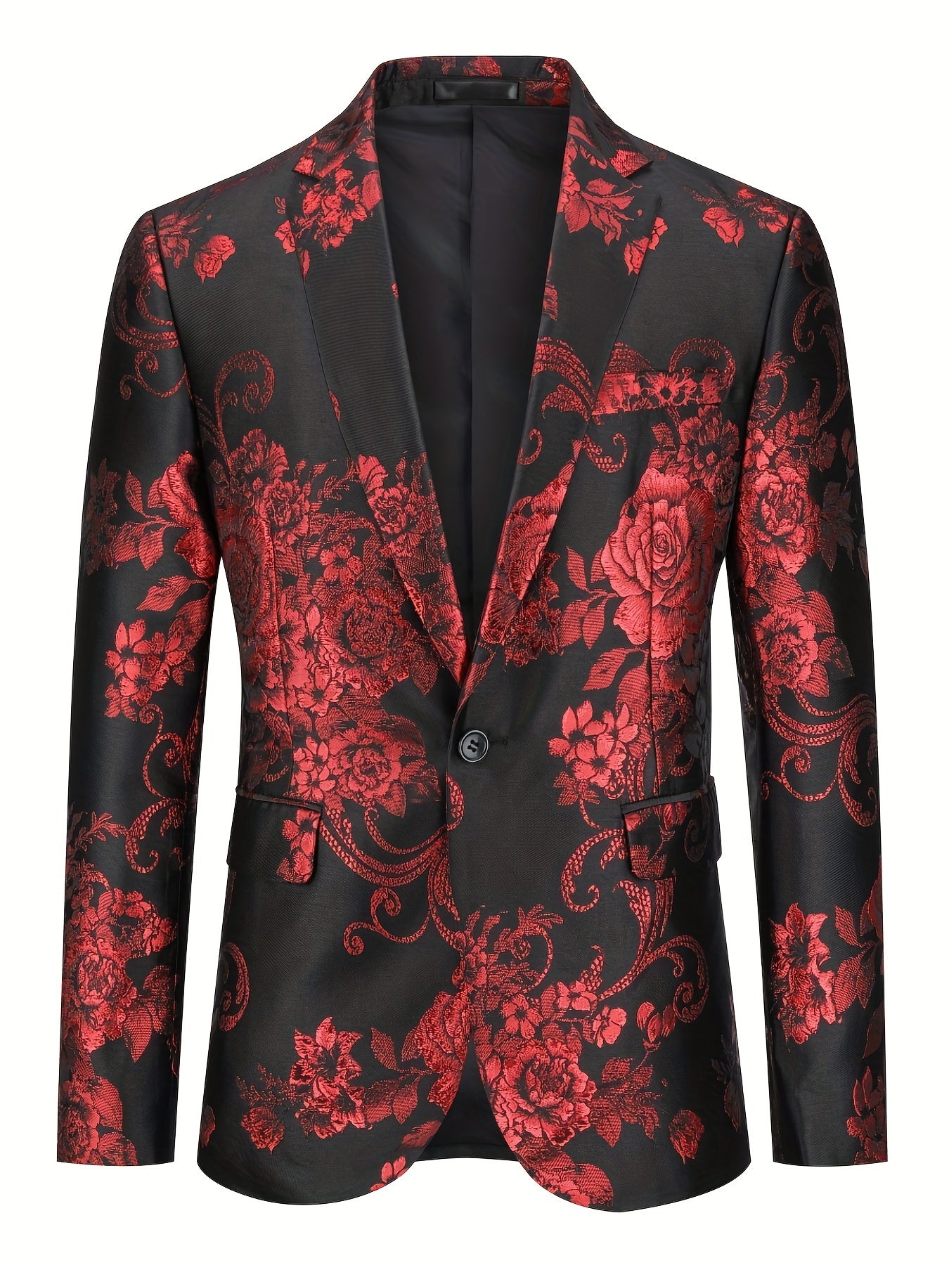 Mature Mens Elegant One Button Suit Jacket - Luxurious Jacquard Weave, Classic Design, Exuding Elegance, Perfect for Business Meetings and Banquet Occasions