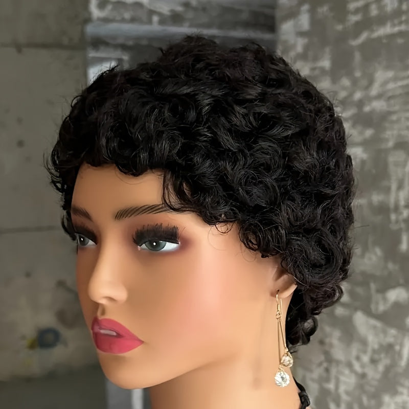 Short Kinky Curly Wigs Human Hair Pixie Cut Brazilian Human Hair For Women Natural Black Glueless Curly Human Hair Wigs