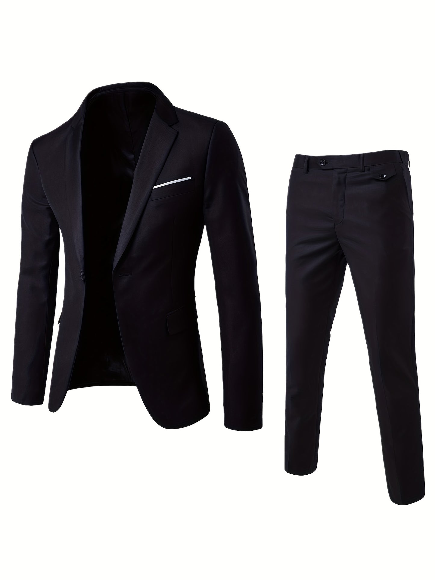 Formal 2 Pieces Set, Men's One Button Suit Jacket & Dress Pants Suit Set For Business Dinner Wedding Party
