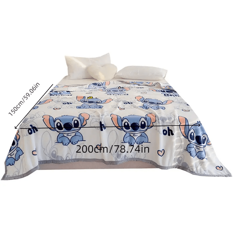 59.06inch x 78.74inch Stitch Reversible Plush Blanket - Soft Cartoon Napping Throw with Cute Blue Characters, Large Size Cozy Bed Sheet for Youngsters & Adults, Machine Washable Polyester Backing, Blanket