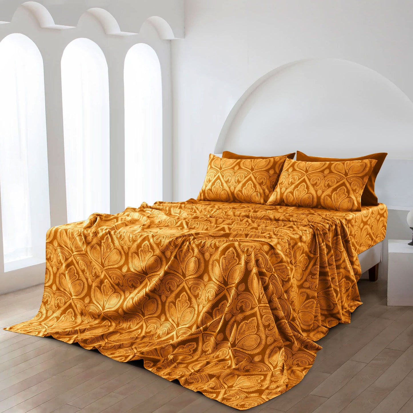 Lux Decor 6 Pieces Paisley Bed Sheet, Breathable Hotel Style Sheets, Microfiber Sheets Deep Pockets, Easy-Fit, Soft & Wrinkle Free Oeko-Tex Cooling Bed Sheets