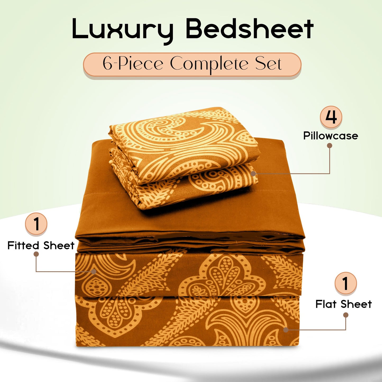 Lux Decor 6 Pieces Paisley Bed Sheet, Breathable Hotel Style Sheets, Microfiber Sheets Deep Pockets, Easy-Fit, Soft & Wrinkle Free Oeko-Tex Cooling Bed Sheets