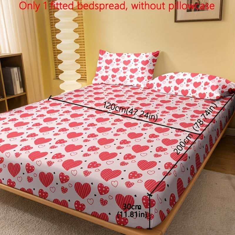 1pc Brushed Fitted Sheet, Soft Comfortable Heart Print Bedding Fitted Sheet, For Bedroom, Guest Room, With Deep Pocket, Fitted Bed Sheet Only, Without Pillowcase
