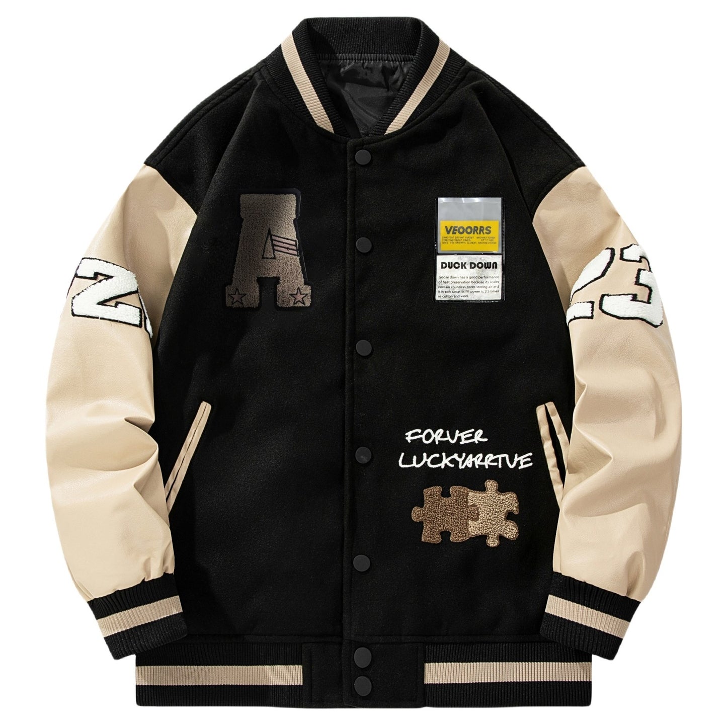 Men's Casual Varsity Jacket with Embroidery and Color Block, Durable Polyester & Easy-Care, Ideal for Spring/Fall Daily Wear