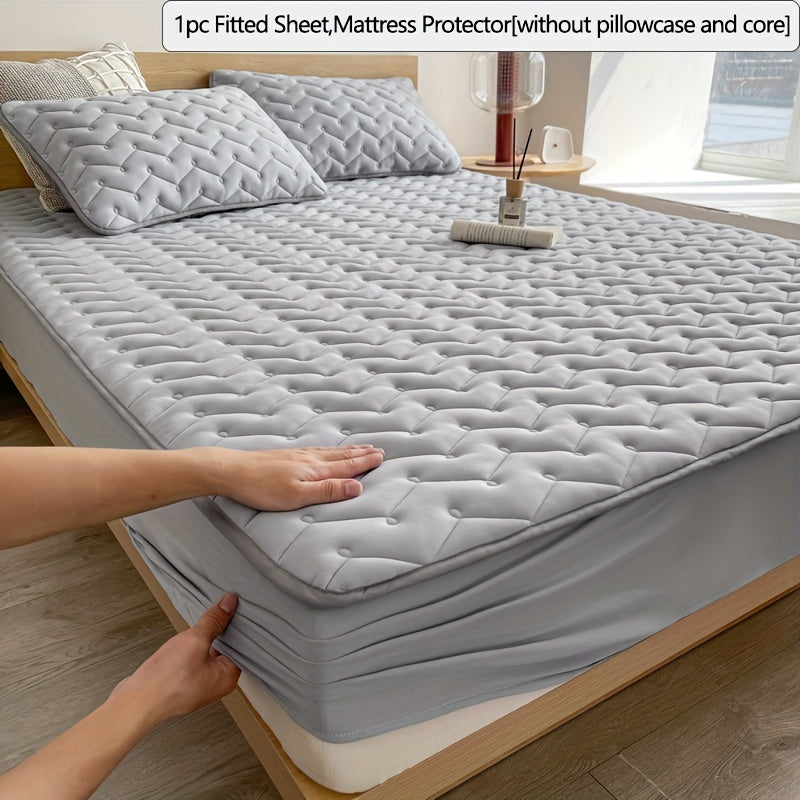 1pc Waterproof Fitted Sheet, Soft Comfortable Polyester Bedding Fitted Sheet, For Bedroom, Guest Room, With Deep Pocket, Fitted Bed Sheet Only