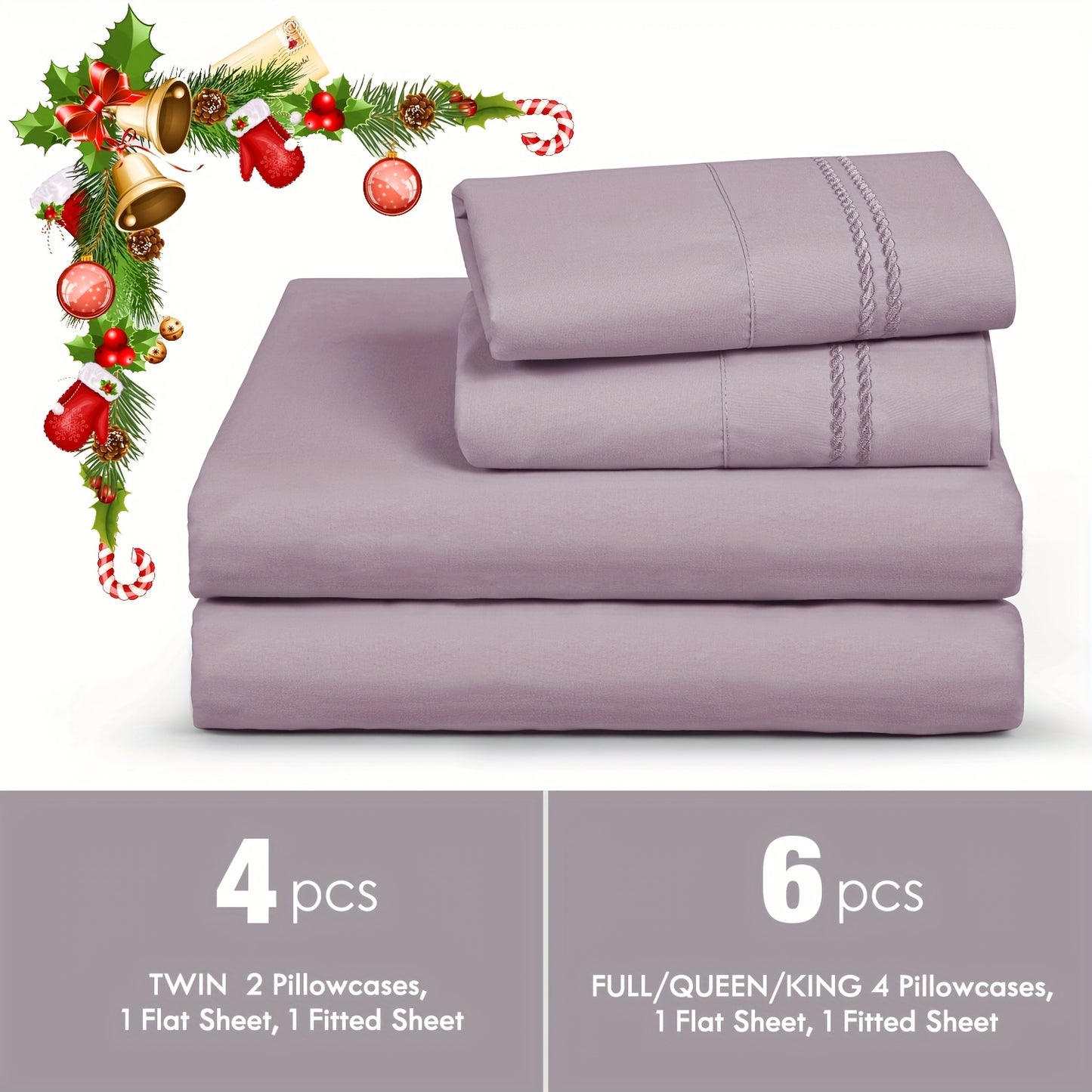 ClevaHome 6pcs Sheet Set Deep Pocket- Ultra Soft Machine Washable Luxury Bed Sheet Set - Shrinkage & Fade Resistant Embroidered Bedding Sheet, Christmas Bedding Supplies Replacement (4PCS for TWIN Size Sheet)