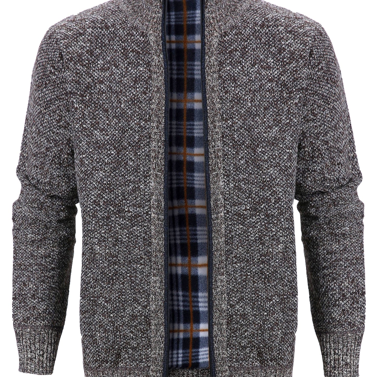 Warm Zip Up Jacket Sweater, Men's Casual Lapel Solid Color Cardigan For Fall Winter