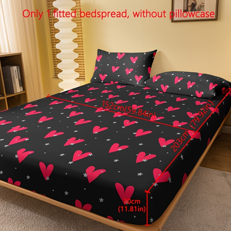 1pc Brushed Fitted Sheet, Soft Comfortable Heart Print Bedding Fitted Sheet, For Bedroom, Guest Room, With Deep Pocket, Fitted Bed Sheet Only, Without Pillowcase