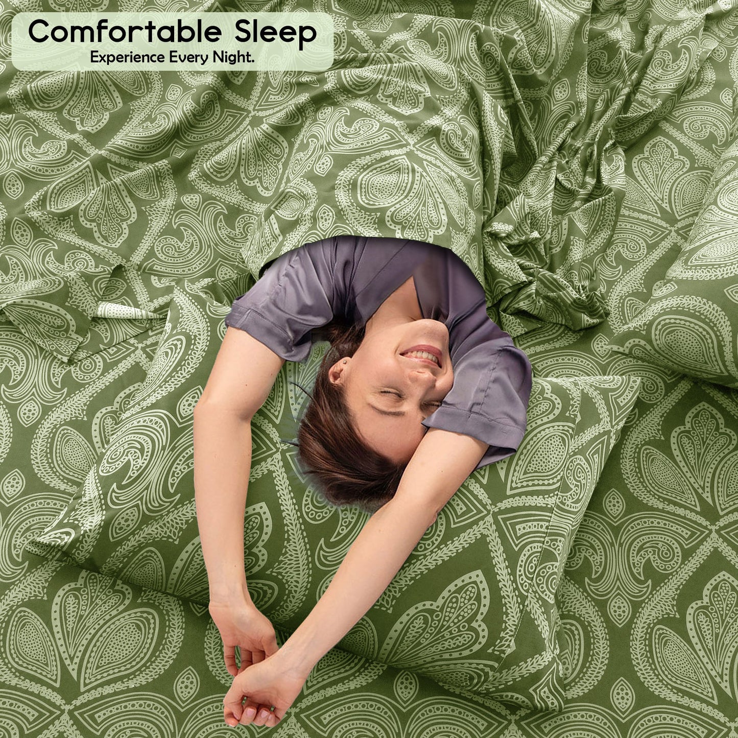 Lux Decor 6 Pieces Paisley Bed Sheet, Breathable Hotel Style Sheets, Microfiber Sheets Deep Pockets, Easy-Fit, Soft & Wrinkle Free Oeko-Tex Cooling Bed Sheets