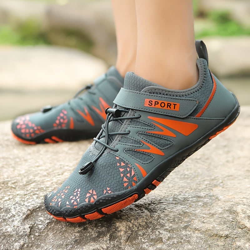 [Breathable Barefoot Water Shoes] Breathable Men's Barefoot Water Shoes - Non-Slip, Durable Striped Design - Perfect for Beach, Workout, Walking, Hiking & Running | Lace-Up Closure | Mesh Upper & Rubber Sole