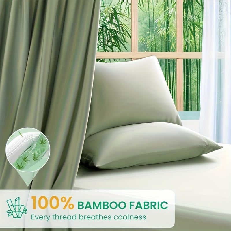 4pcs 2000TC Cooling Bamboo Bed Sheet Set Summer Chill Collection - 16" Deep Pocket - Silky Soft Luxury Bedding W/ Flat Sheet, Fitted Sheet & Pillowcases (Beat The Hea Stay Cool All Night)