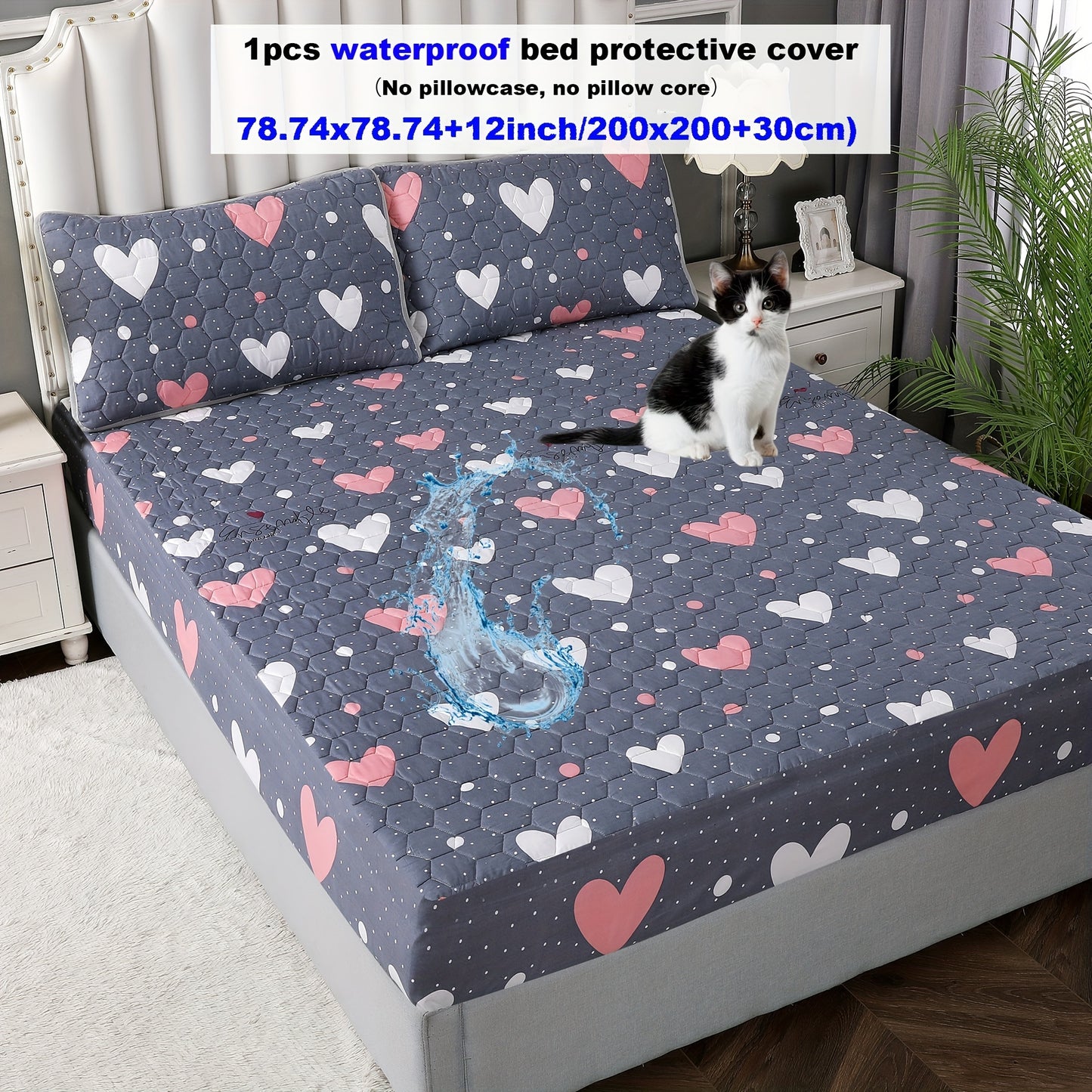 1pc Deluxe Waterproof Three-Layer Thickened Fitted Bed Sheet - Breathable, Non-Slip, Reversible, Machine Washable, All-Season Mattress Protector - Perfect for Hotel Guest Room, Dorm, Deep Pocket Mattress, Eid al-Adha Gift Ide