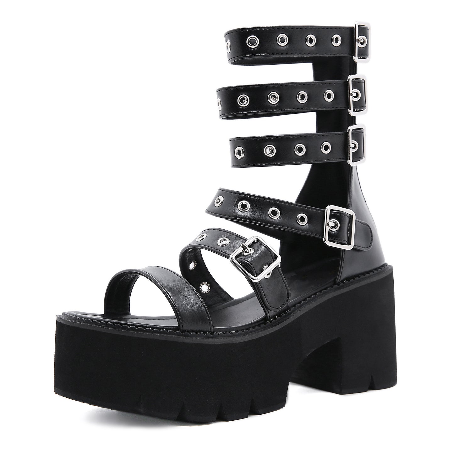 Women's Chunky Heeled Sandals, Punk Style Buckle Straps Platform Shoes, Stylish Going Out Sandals