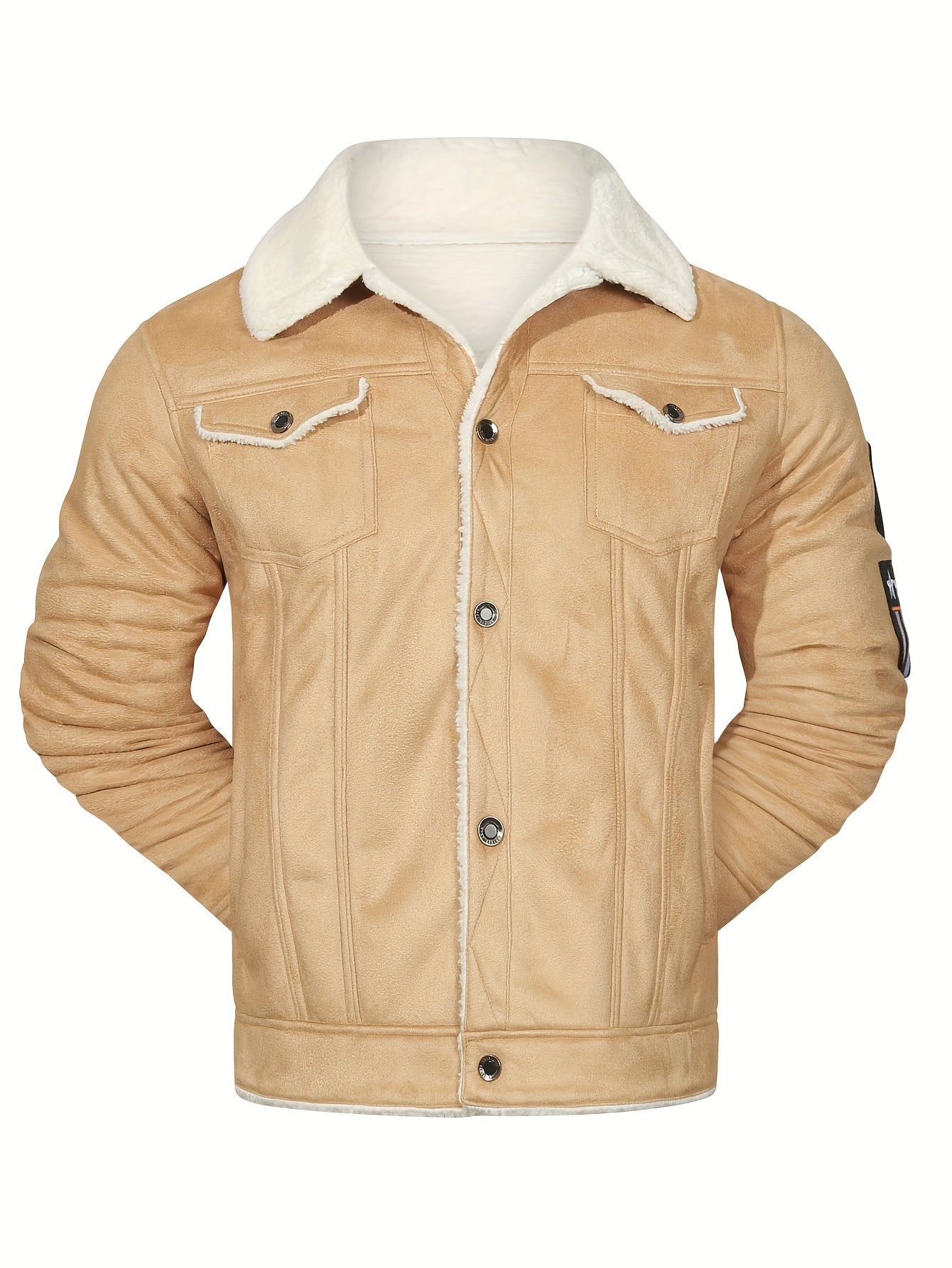 Men's Casual Polyester Jacket with Faux Lining, Solid Color, Long Sleeve, Single Breasted Placket, Non-Stretch Fabric, Regular Length, with Pockets - Daily & Casual Wear, Chilly Weather Apparel | Subtle Embellished Jacket | F