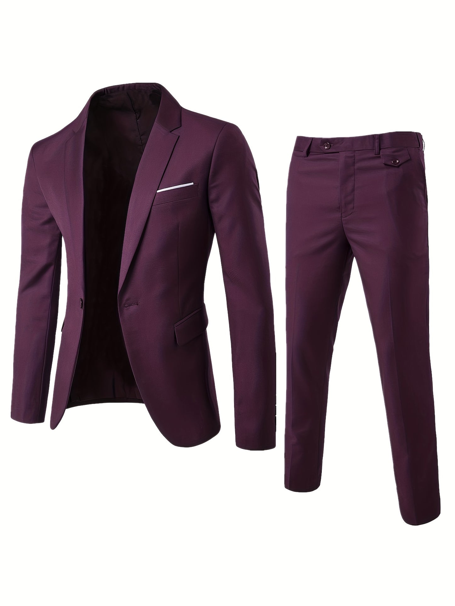 Formal 2 Pieces Set, Men's One Button Suit Jacket & Dress Pants Suit Set For Business Dinner Wedding Party