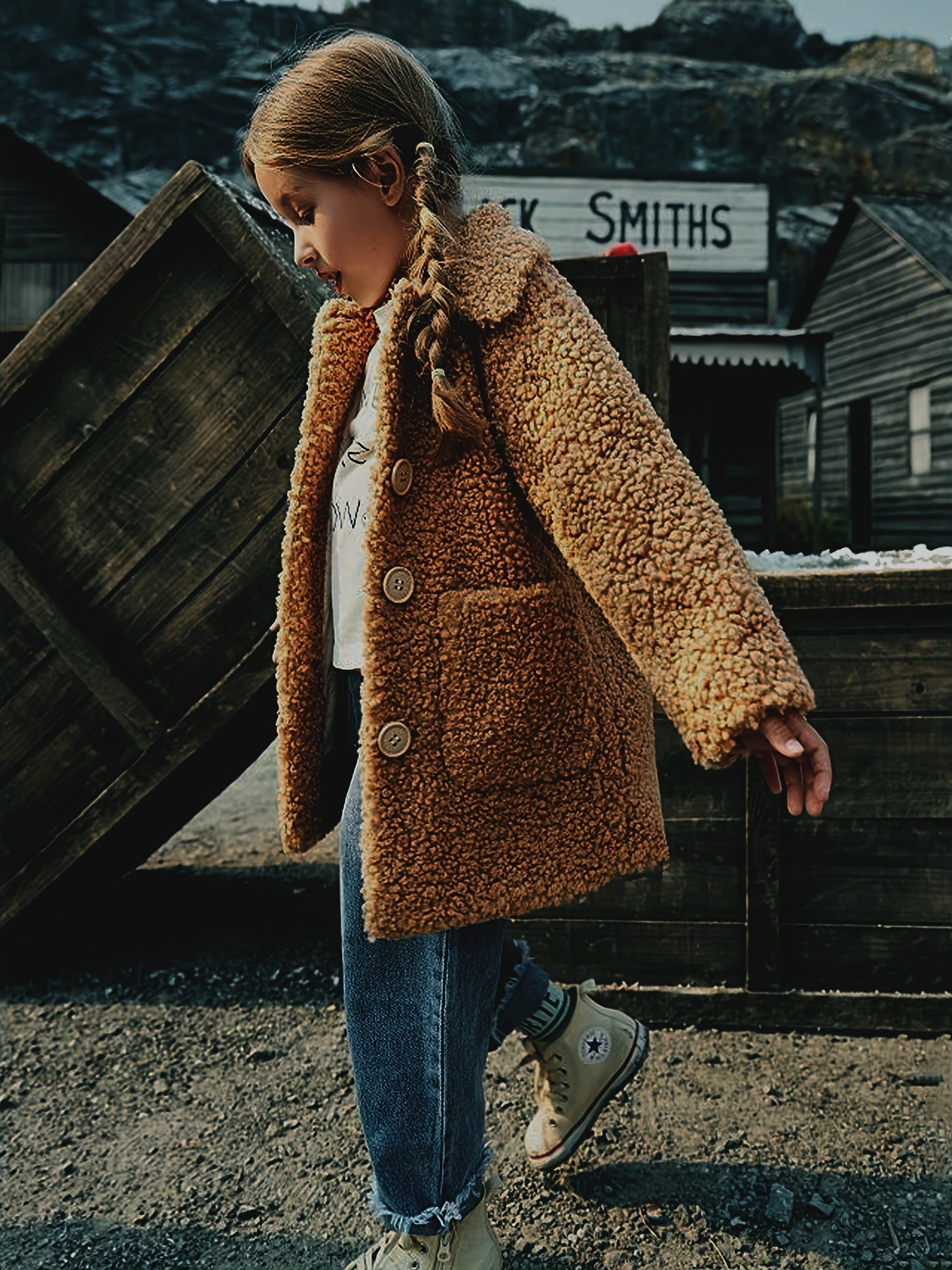 Girls' Cozy Fleece Jacket - Two-Tone Color Block with Plush Lining, Long Sleeves & Button Front, Casual Korean Style Winter Outerwear for Youngsters, Youngsters'S Winter Jacket | Buttonup Front Jacket | Plush Lining Jacket