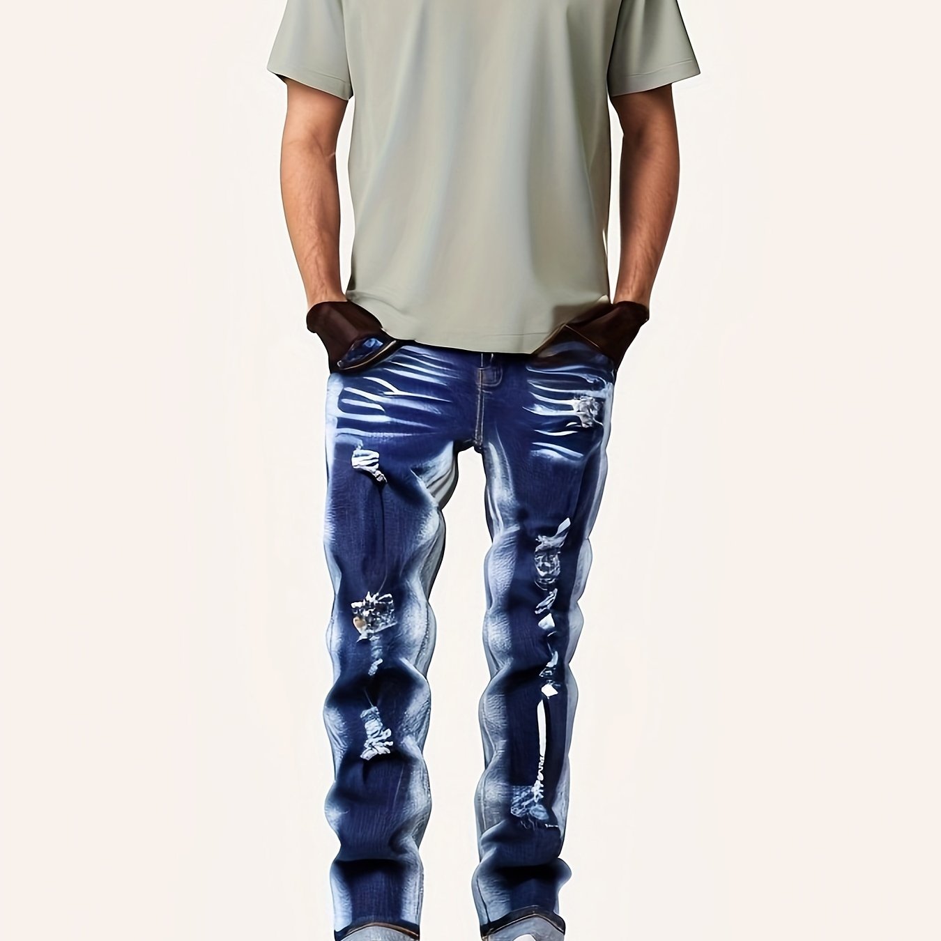 Stretch Slim Vintage Ripped Jeans - Mens Comfy Stylish Jeans For Men