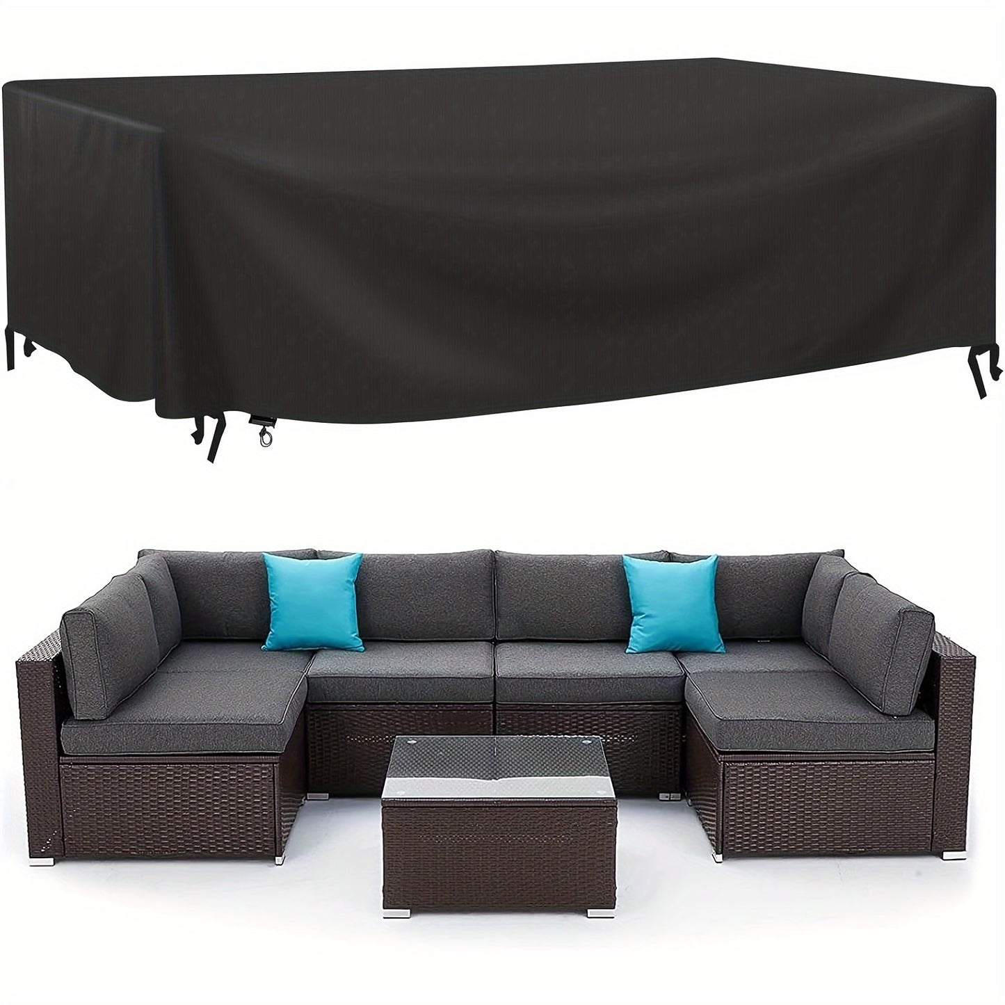 Rectangular Patio Furniture Cover Set, Waterproof Polyester Oxford Fabric, Anti-UV Protection with Secure Tie Fasteners and Windproof Buckles, Outdoor Table and Chair Protection