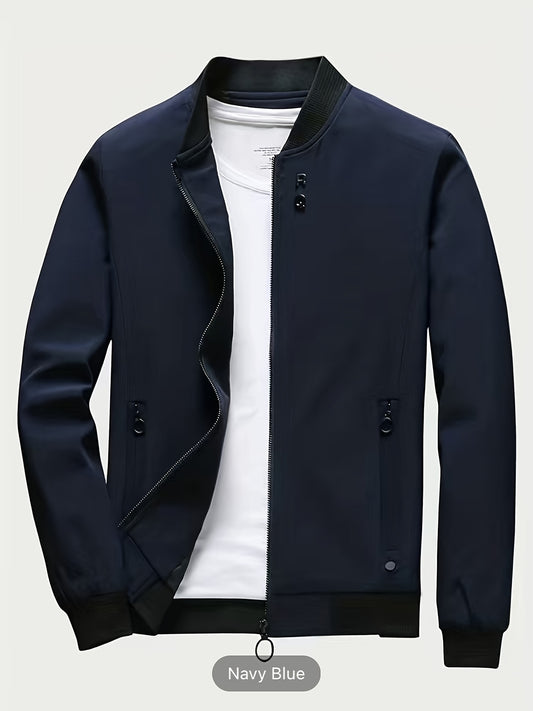 Windproof Slim Fit Long-sleeved Jacket - Casual Stand Collar Zippered Top - Suitable For Spring And Autumn