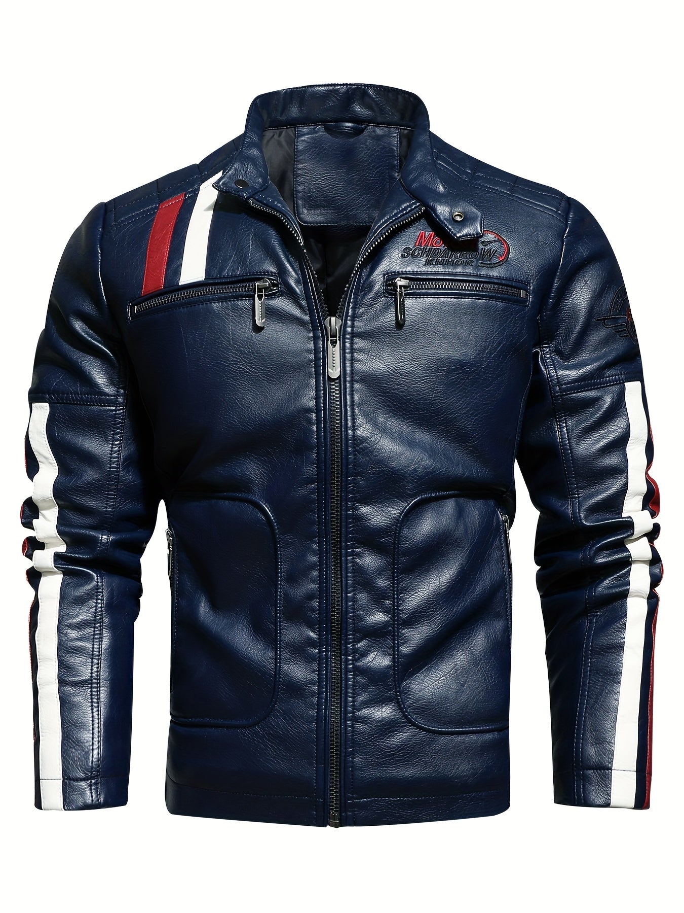 Men's Racing Suit Color-Blocking Jacket Motorcycle PU Jacket