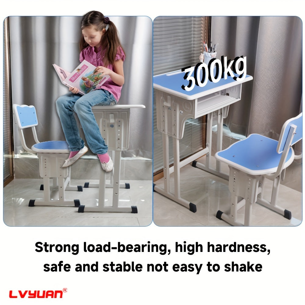 High-quality Children's Table And Chair Set, Height-adjustable Children's Study Table And Chair Set, Ergonomic, Suitable For Children Aged 3-18 Years, Primary School Pupils And Teenagers, Grey, Blue And Pink Colours Available