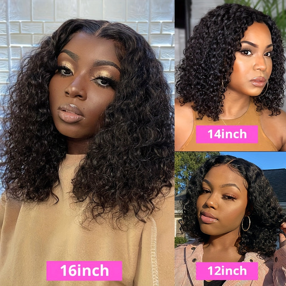 [Water Wave Short Bob Wig] 13x4x1 T Part HD Transparent Lace Water Wave Short Bob Wig - Brazilian Human Hair, Pre Plucked, Natural Color, Middle Part 180%