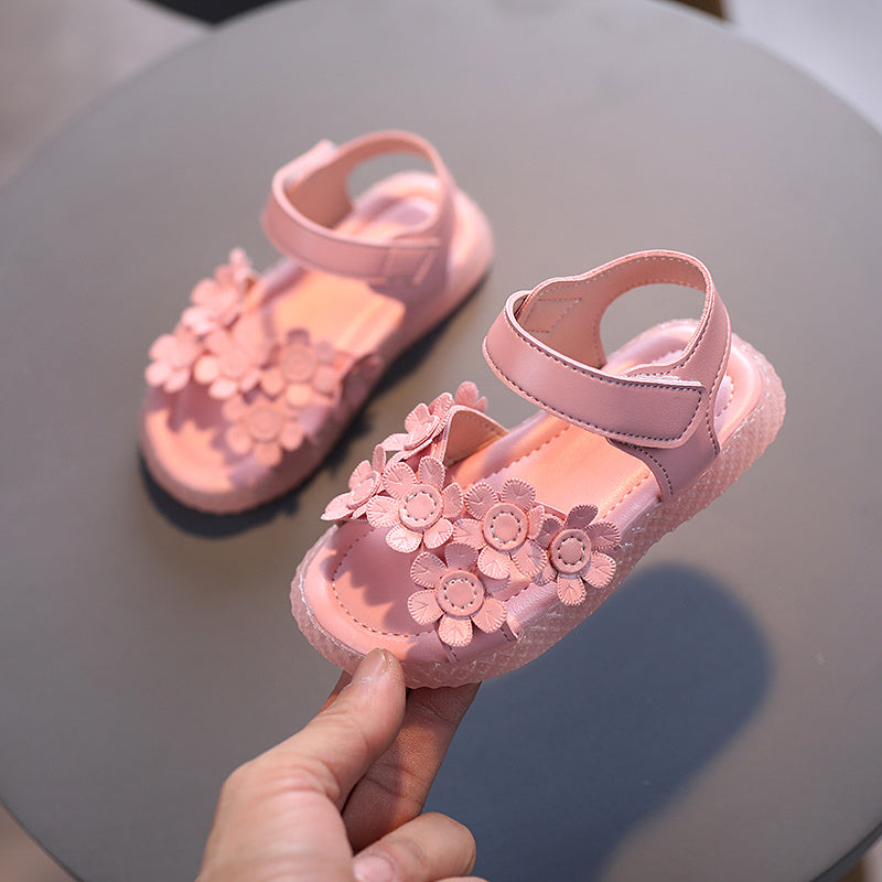 Adorable Girls Flower Sandals - Cute & Comfortable with Non-slip Soft Sole - Secure Slip-on Hook & Loop Fastener - Perfect for Playful Summer Days