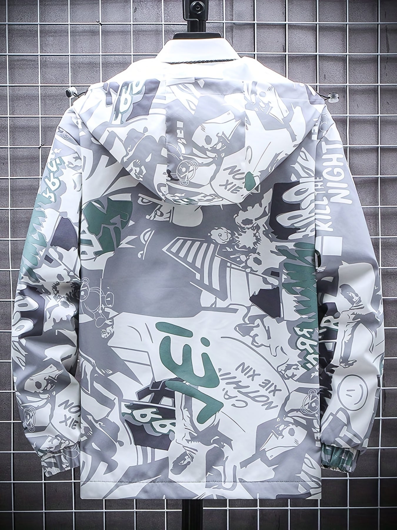 Spring And Autumn Men's Fashion Graffiti Mid Length Windbreaker Popular Hooded And Handsome Men's Jacket Popular Versatile Men's And Women's Same Windbreaker Jacket